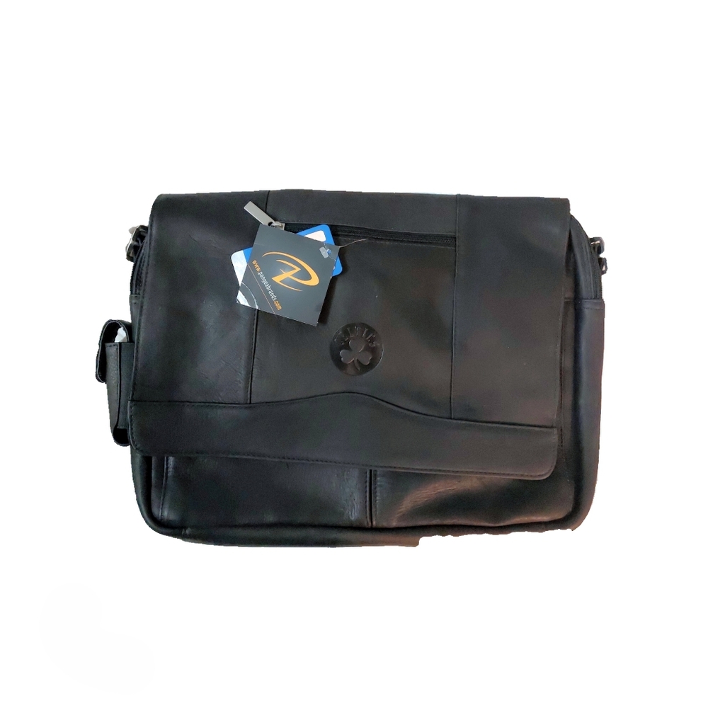 Pangea NBA Brands Black Leather Flap Over Laptop Messenger Bag - NBA - CELTICS - Picture 4 of 7